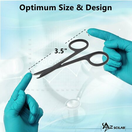 A2Z Scilab Stitch Suture Scissors 3.5 One Hook Blade Stainless Steel, Black Fluoride Coated A2Z-ZR869